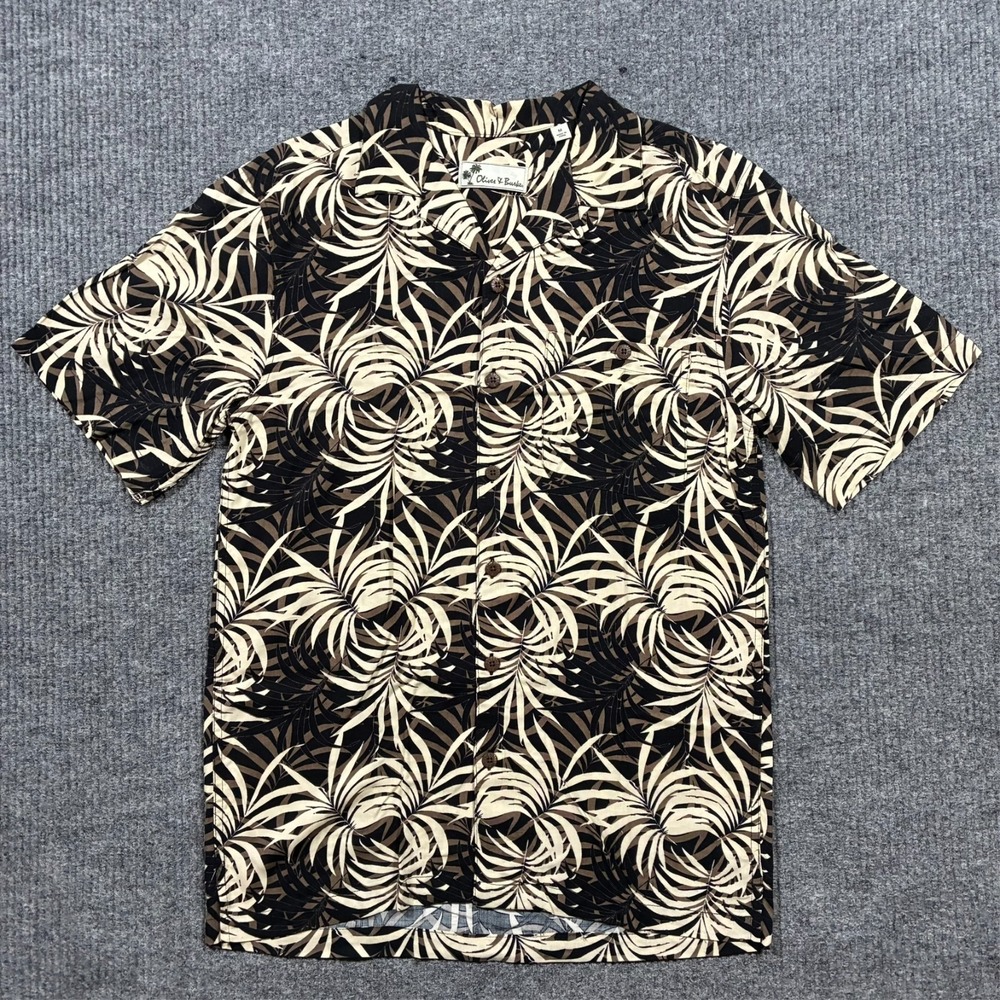 Oliver & Burke Men's Button Up Shirt Medium Palm Leaves Short Sleeve Tropical